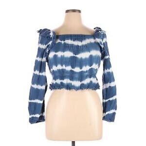 NWT True Craft Blue & White Tie Dye Raw Edge Women’s XL Long Sleeve Boho Shirt